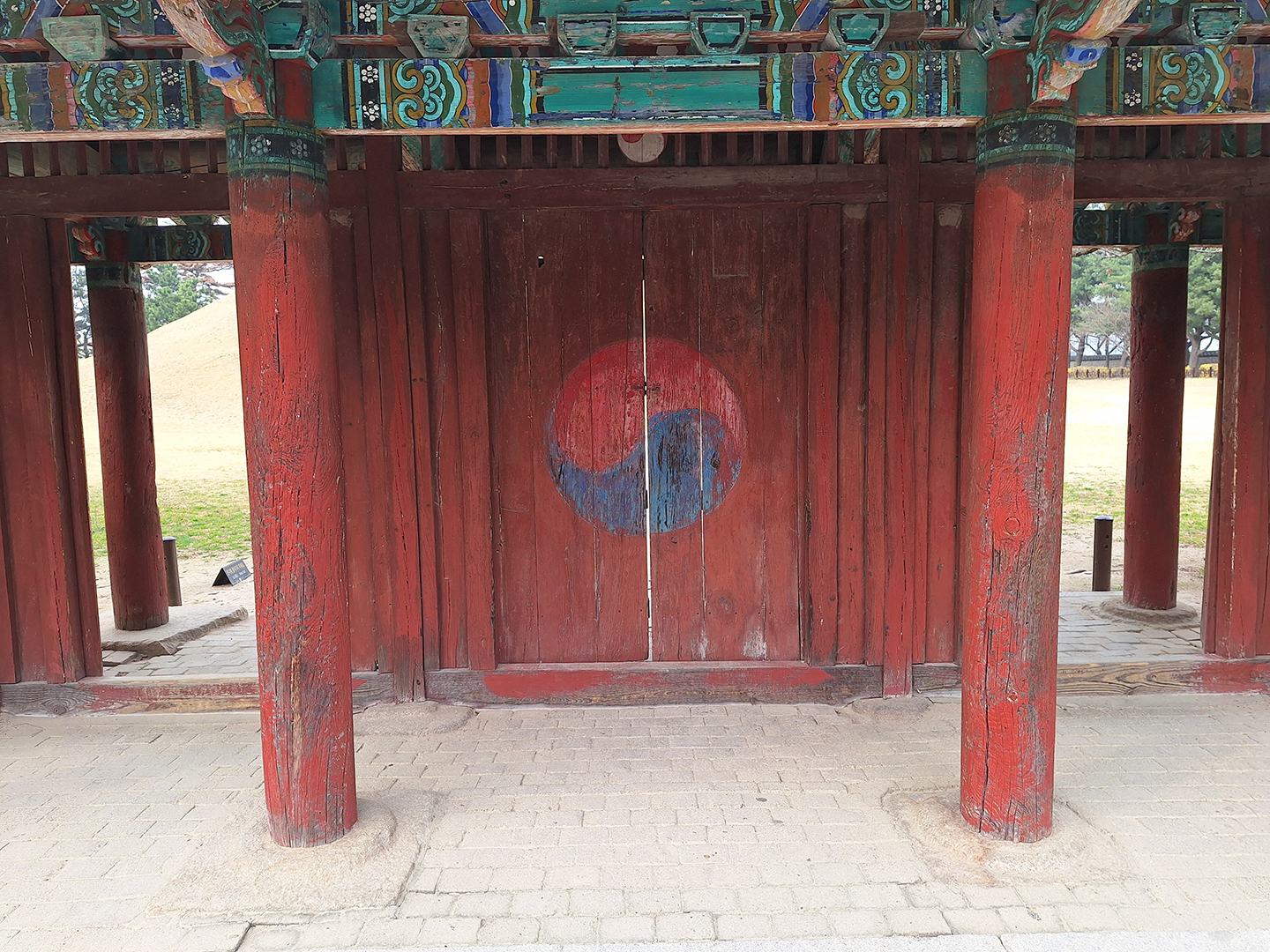 Korean Gate with a painting of a Taegeuk on the front