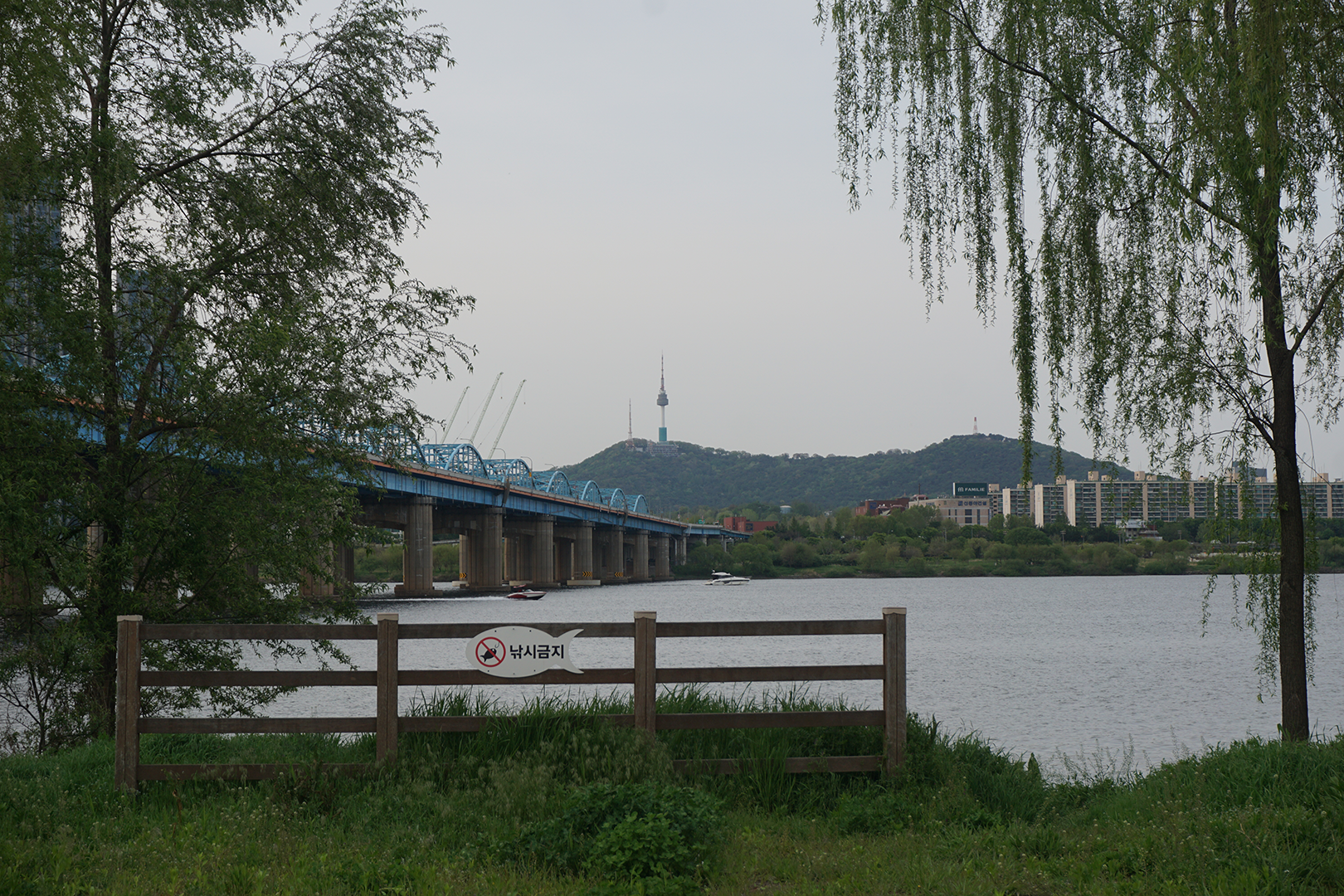 View across river with Namsan Tower in the distance